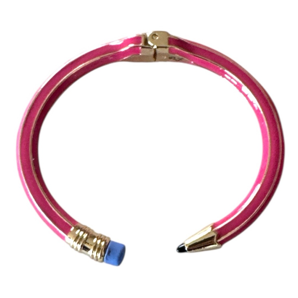 Betsey Johnson Pencil Hinged Bangle Cuff Bracelet Pink, Gold Blue